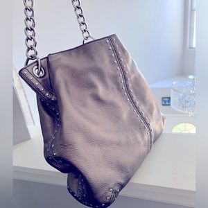 Michael Michael Kors Astor Silver Large Studded Leather Satchel Bag